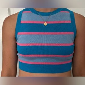 Zara blue and pink high neck cropped tank